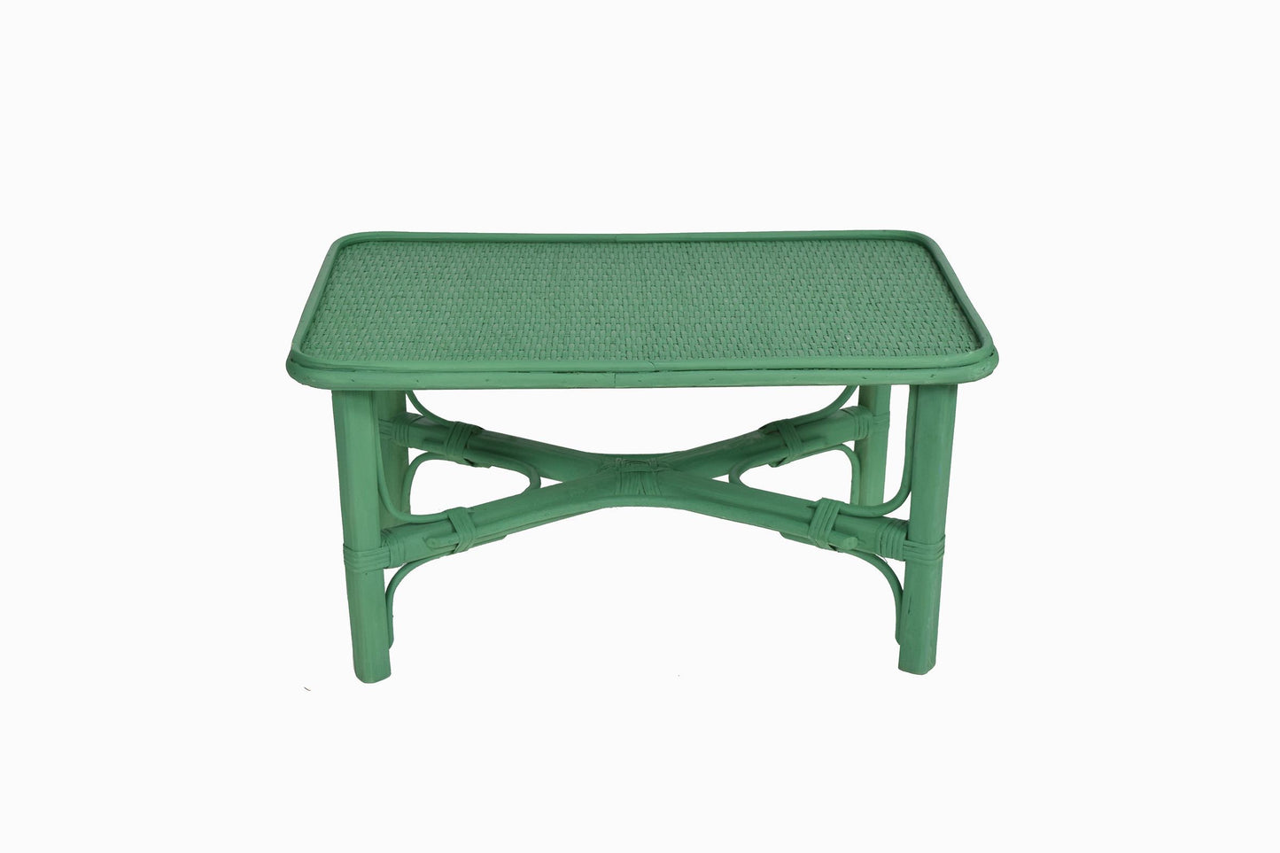 Mesa de centro de madera curvada y ratán verde