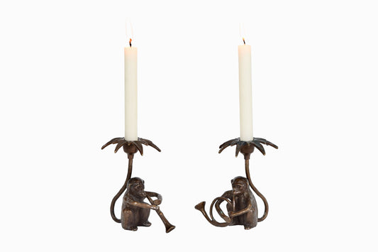 Vintage bronze monkey candle holders