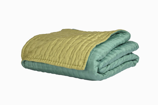 KING SIZE QUILTED SILK BEDSPREAD SPRUCE AND CHARTREUSE