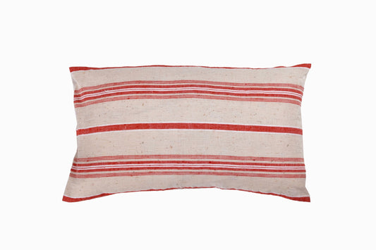 Turkish linen small rectangular coral/cream  cushion