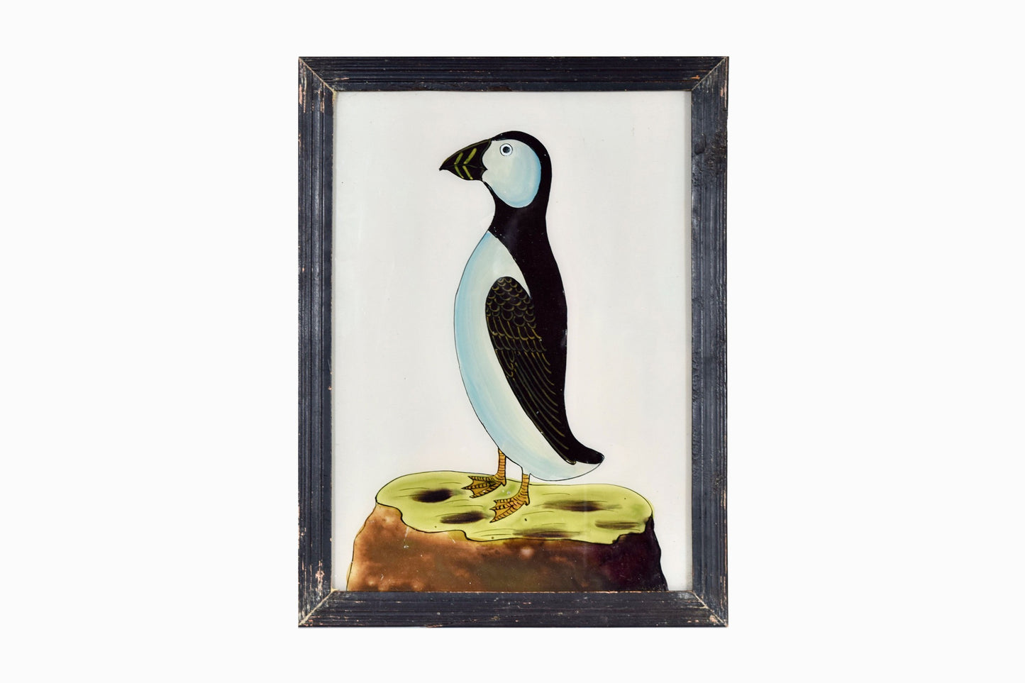 Indian glass painting of a bird with a blue chest (large)