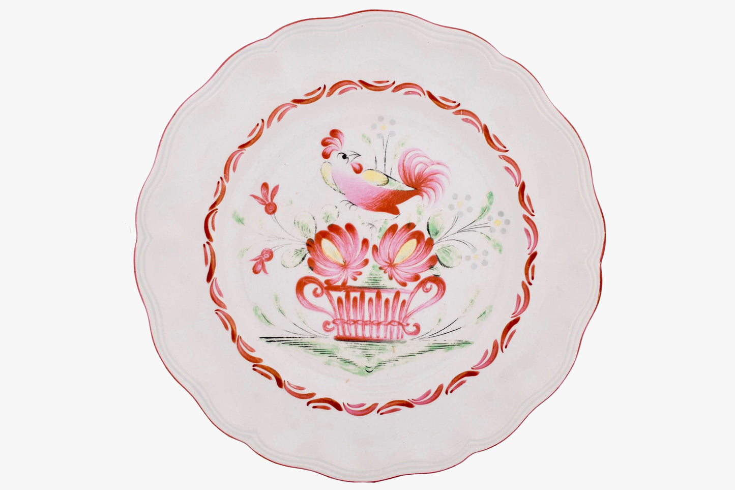 SET OF SIX FRENCH PORCELAIN PLATES WITH CHICKEN DECORATION