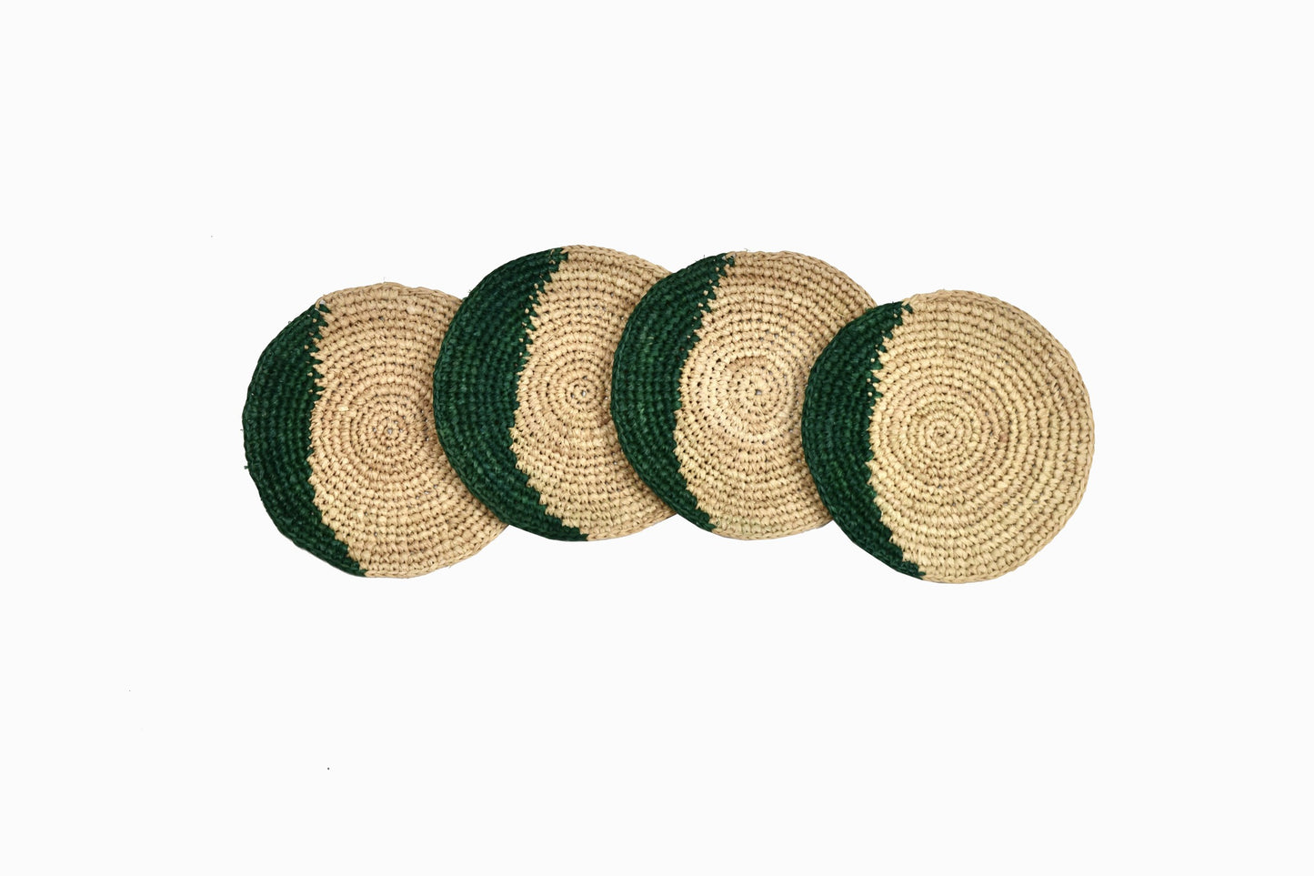 CIRCULAR STRAW COASTERS FOREST GREEN DETAIL (SET OF 4)