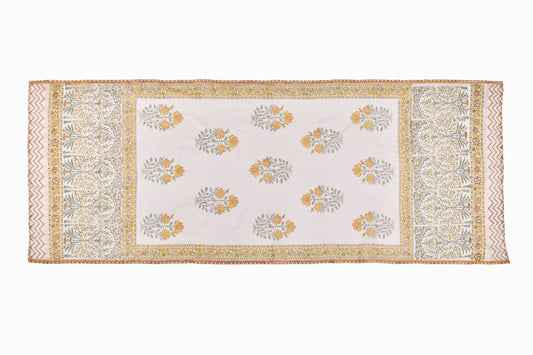 Cotton table runner block printed with yellow flowers TR2