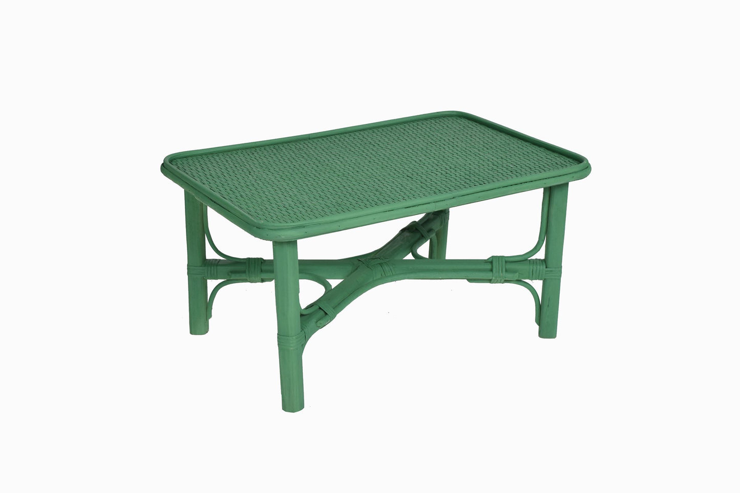 Mesa de centro de madera curvada y ratán verde