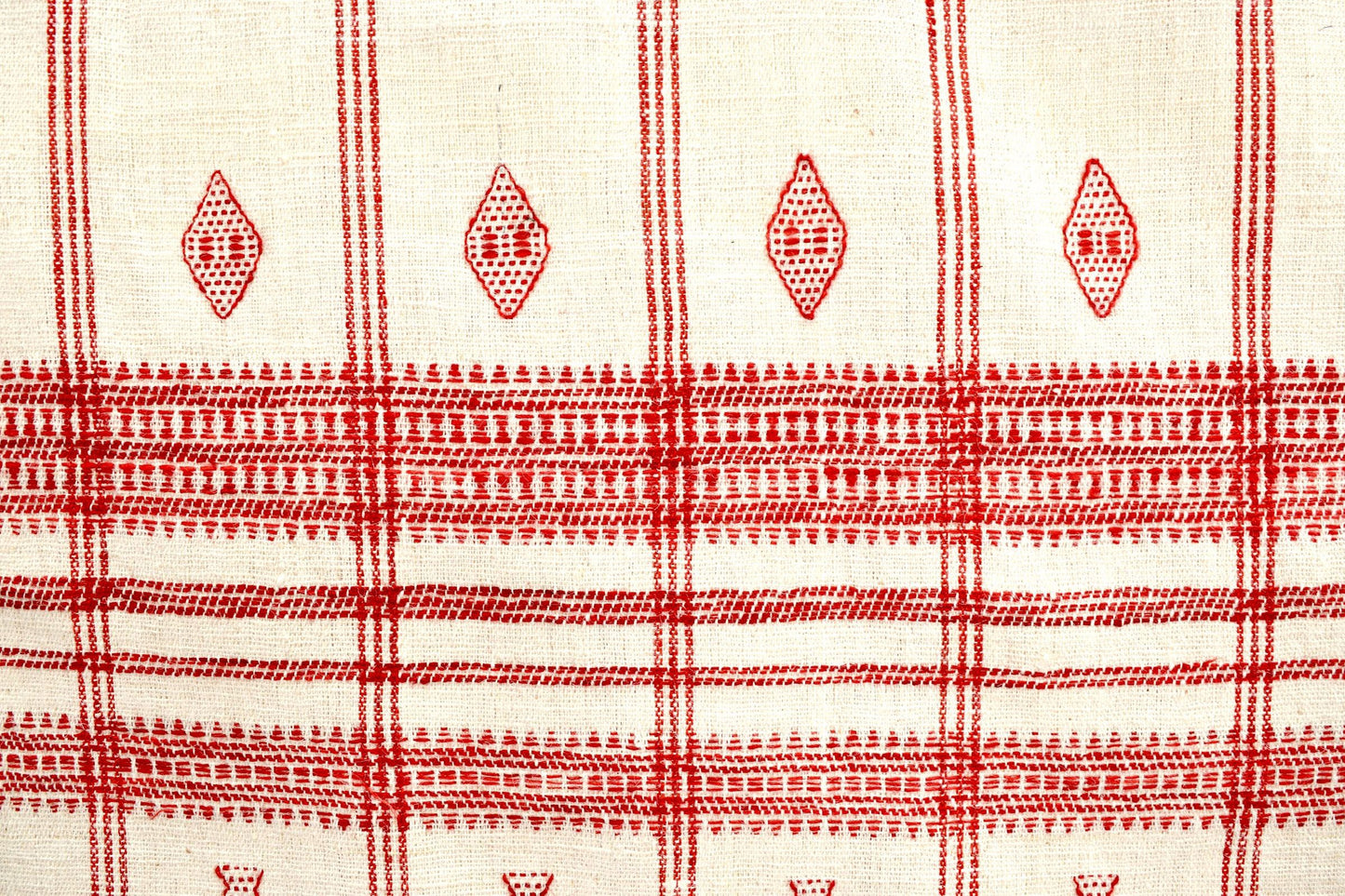 Colcha BS16 Colcha india de lana color crema y rojo