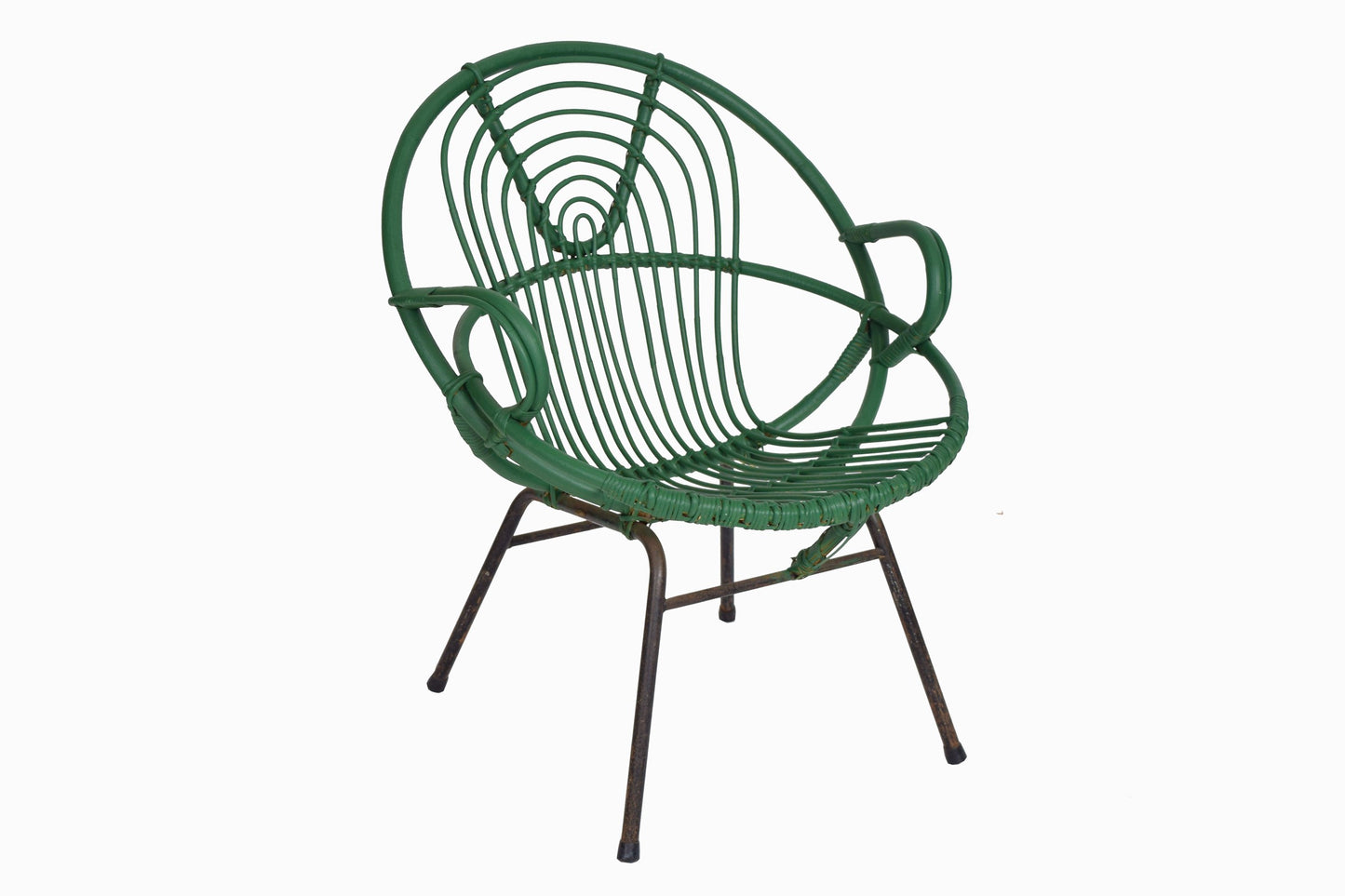 Chaise en cannage vert des années 60