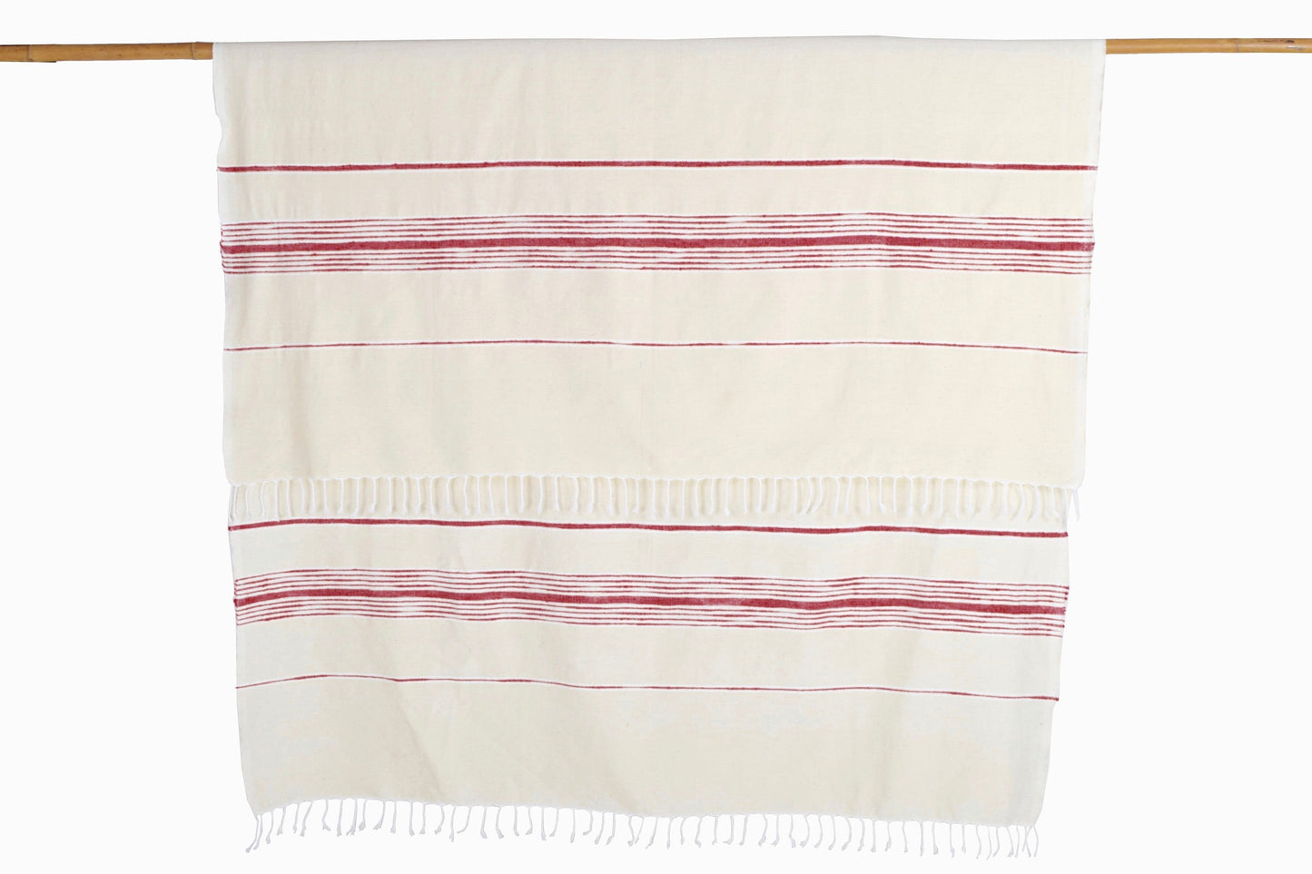 Couvre-lit marocain à rayures en laine rouge/crème