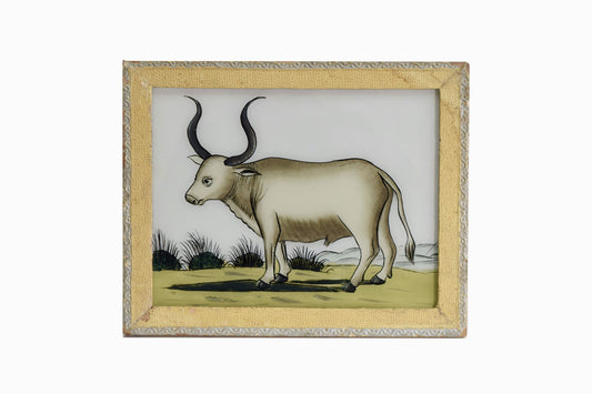 Pintura india en vidrio de un búfalo de agua (mediano)