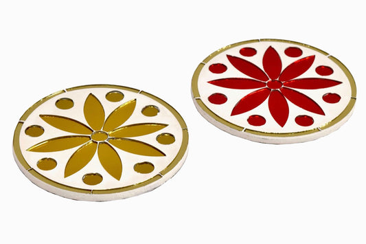 TWO SIDED INLAID MIRROR COASTER RED GOLD