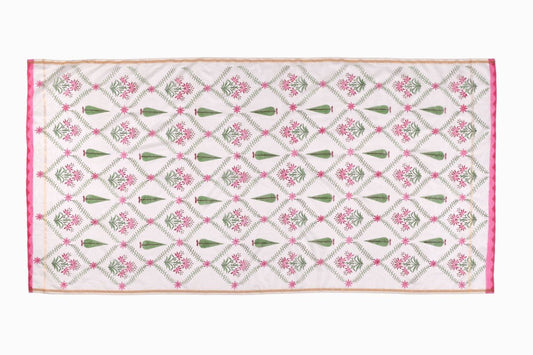 Camino de mesa de algodón estampado con flores rosas y cipreses TR5 