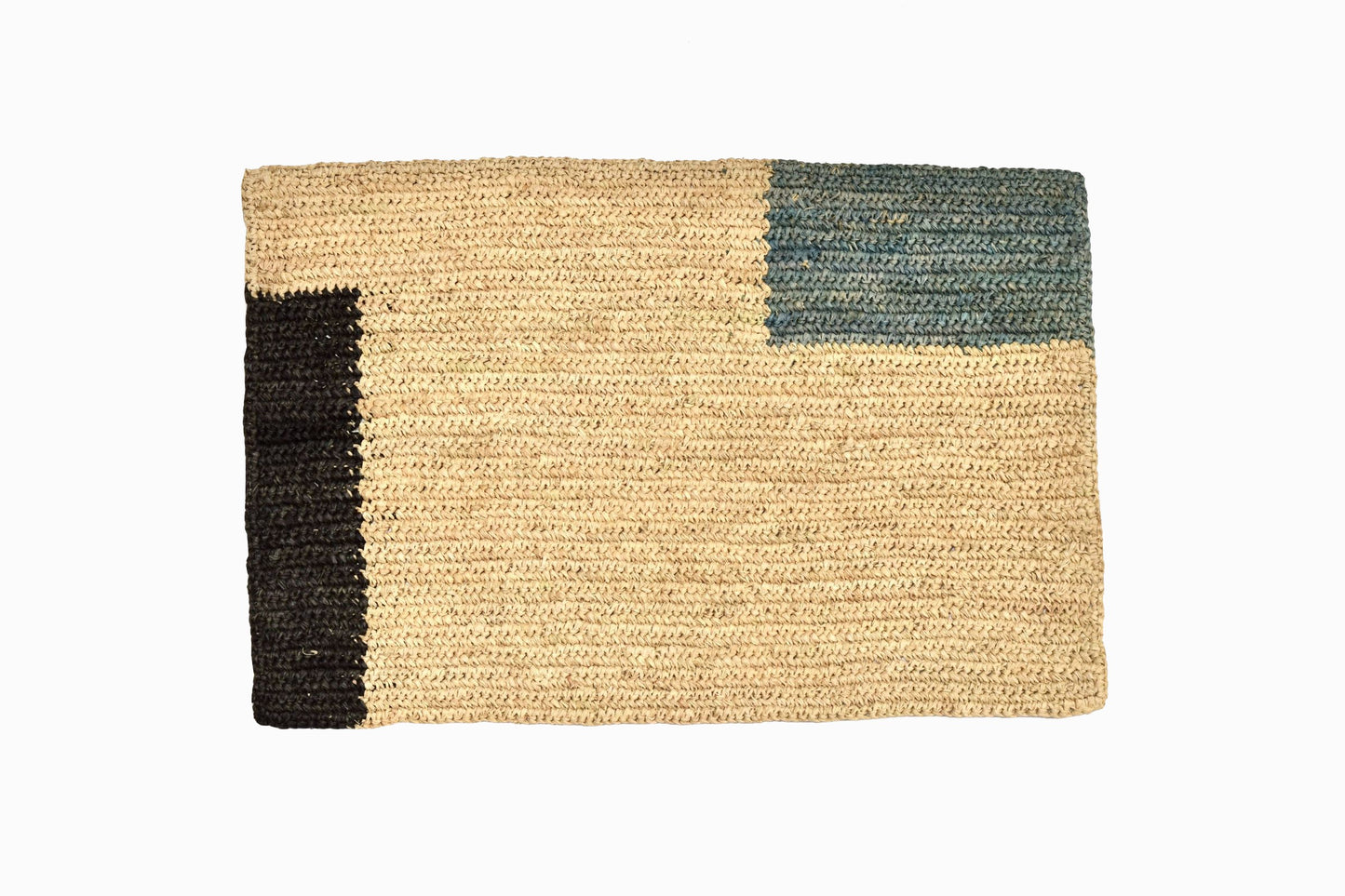 RECTANGULAR STRAW TABLE MATS BLACK POWDER BLUE (SET OF 4)