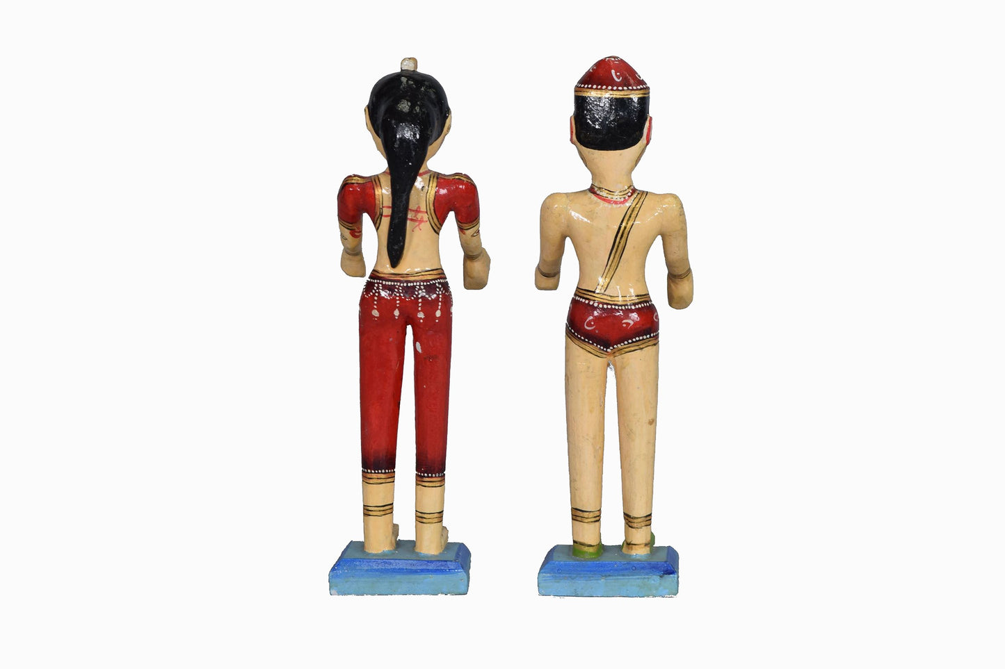 Paire de figurines indiennes en bois (rouge)