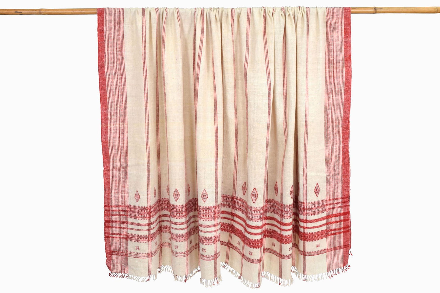 Colcha BS16 Colcha india de lana color crema y rojo