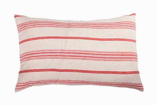 Turkish  linen large rectangular coral/cream cushion