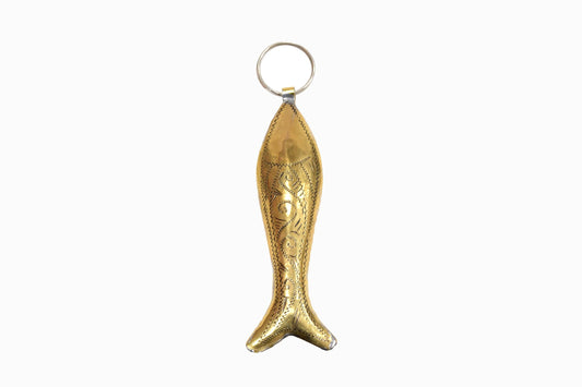 Engraved gold metal fish key ring
