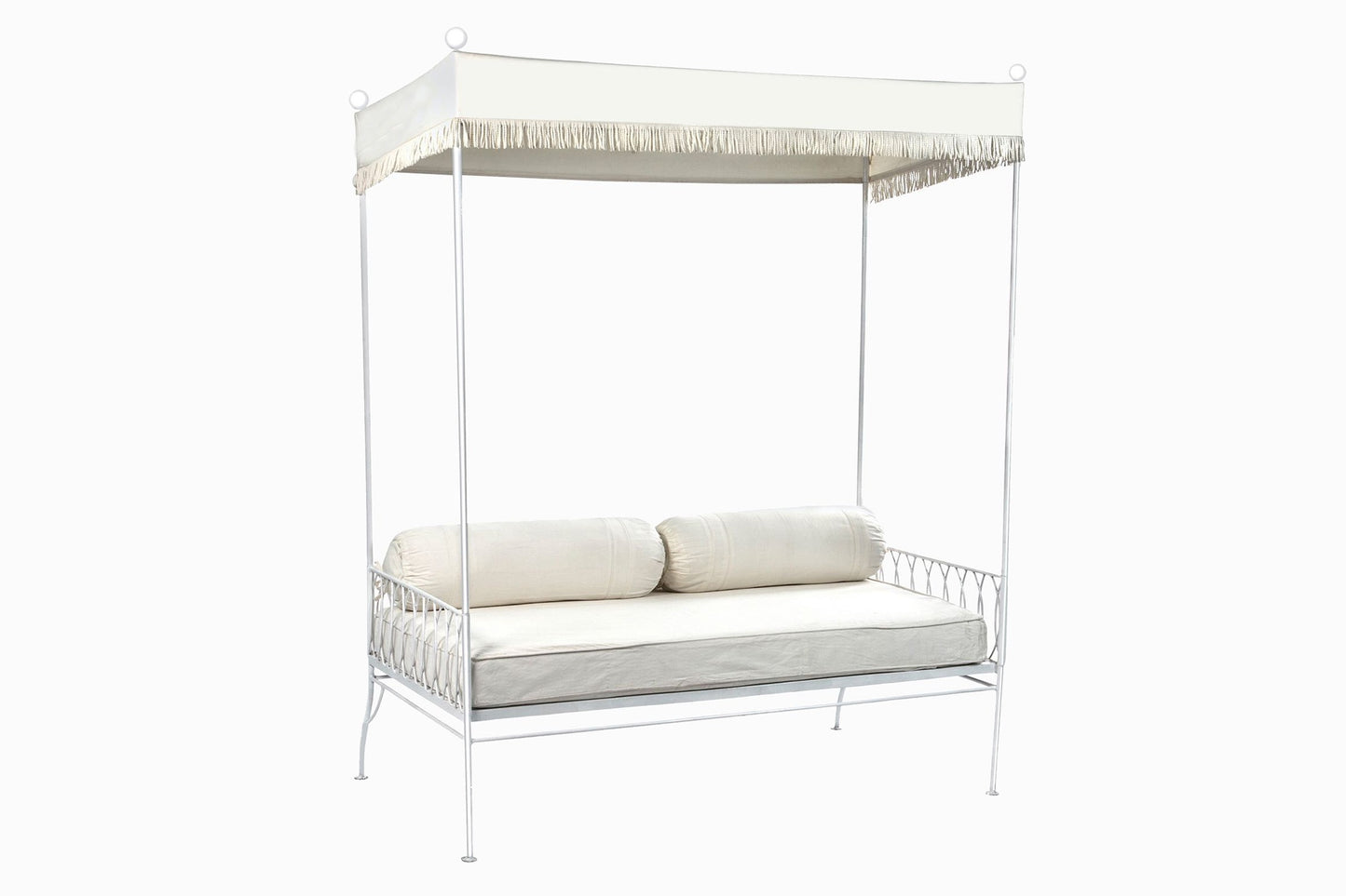 PALM SPRINGS WHITE METAL DAY BED, CREAM CUSHIONS