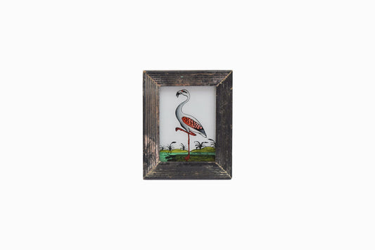 Pintura india en vidrio de un ave zancuda (muy pequeña)