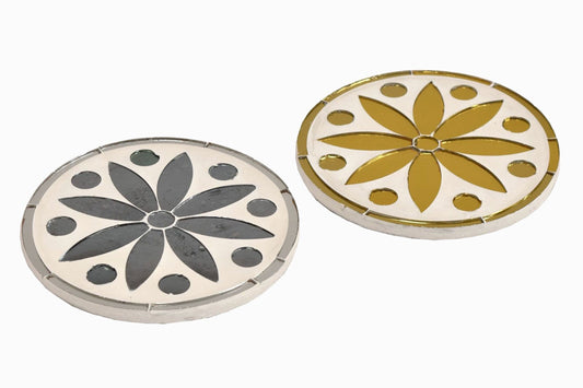 TWO SIDED INLAID MIRROR COASTER SILVER GOLD