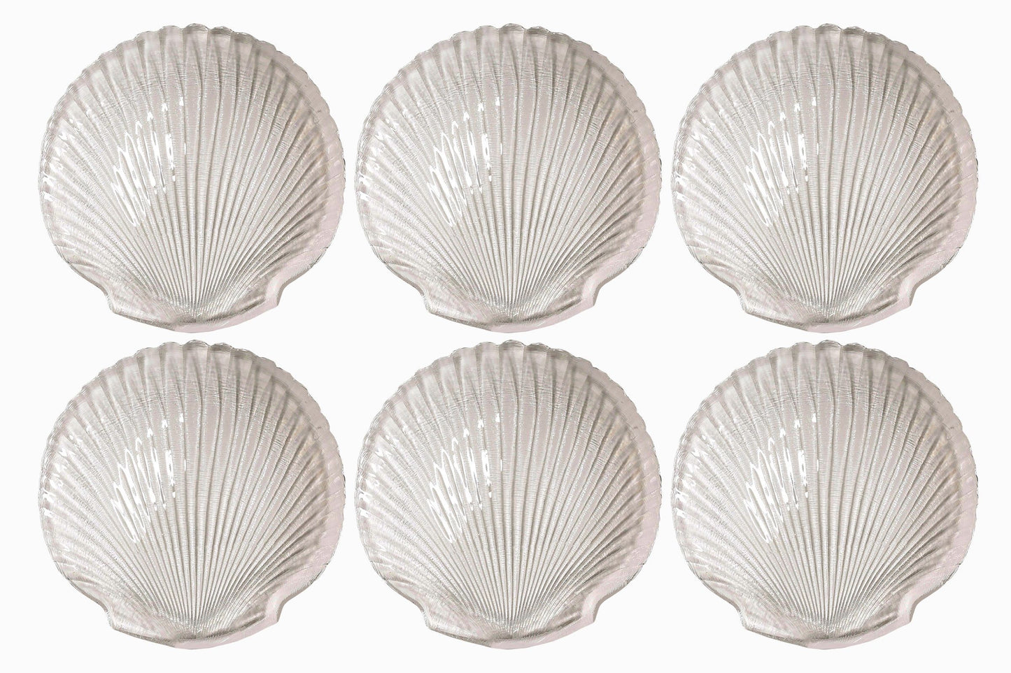 Set of six glass shell plates