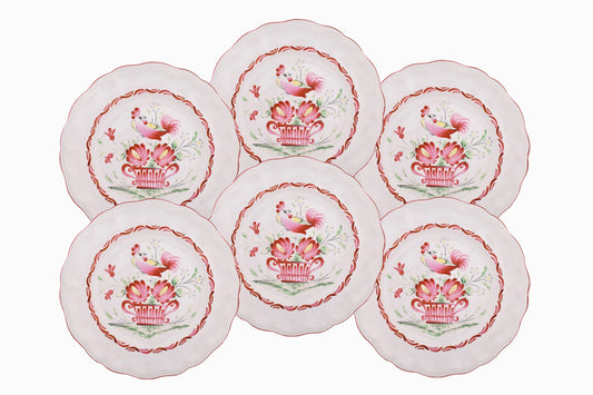 SET OF SIX FRENCH PORCELAIN PLATES WITH CHICKEN DECORATION